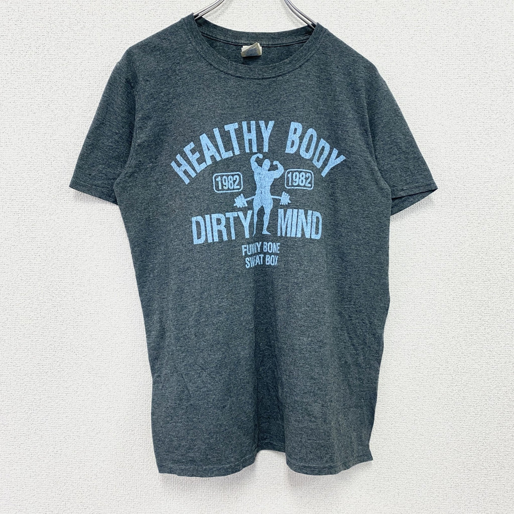 GILDAN　ギルダン　半袖プリントTシャツ　ジムT　カレッジタイプ　灰色　グレー　Mサイズ　古着