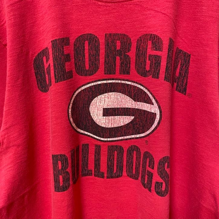 GEORGIA BULLDOGS 　アメフト　半袖オフィシャルプリントTシャツ　赤　レッド　スポーツ　レトロ　Lサイズ　古着