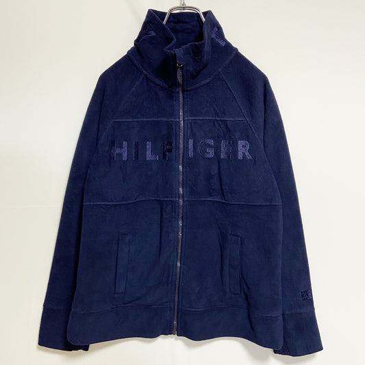 古着 used　トミーヒルフィガースポーツ　長袖フルジップフリースジャケット　紺　ネイビー　ハイネック　ポイント刺繡ロゴ　Mサイズ