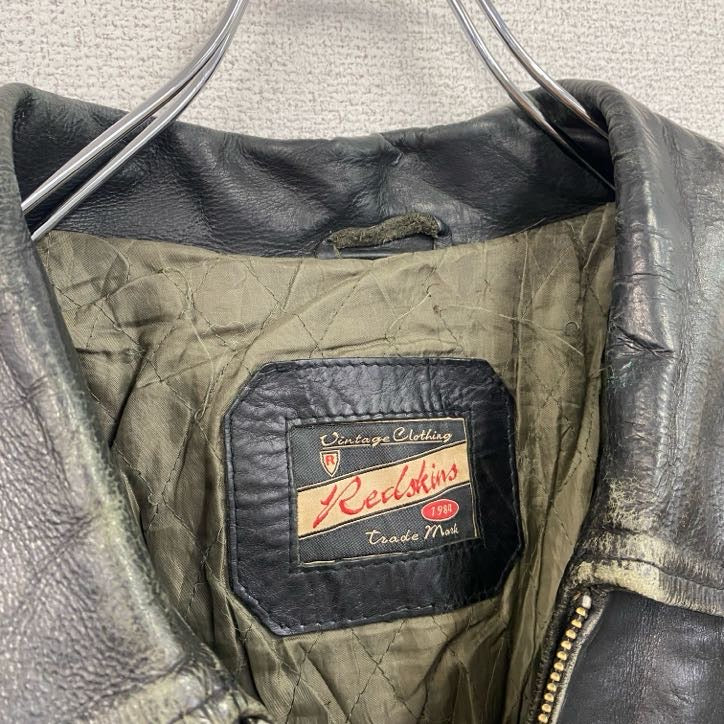 REDSKINS　レザージャケット/シングルライダースジャケット　レザーブルゾン　黒　ブラック