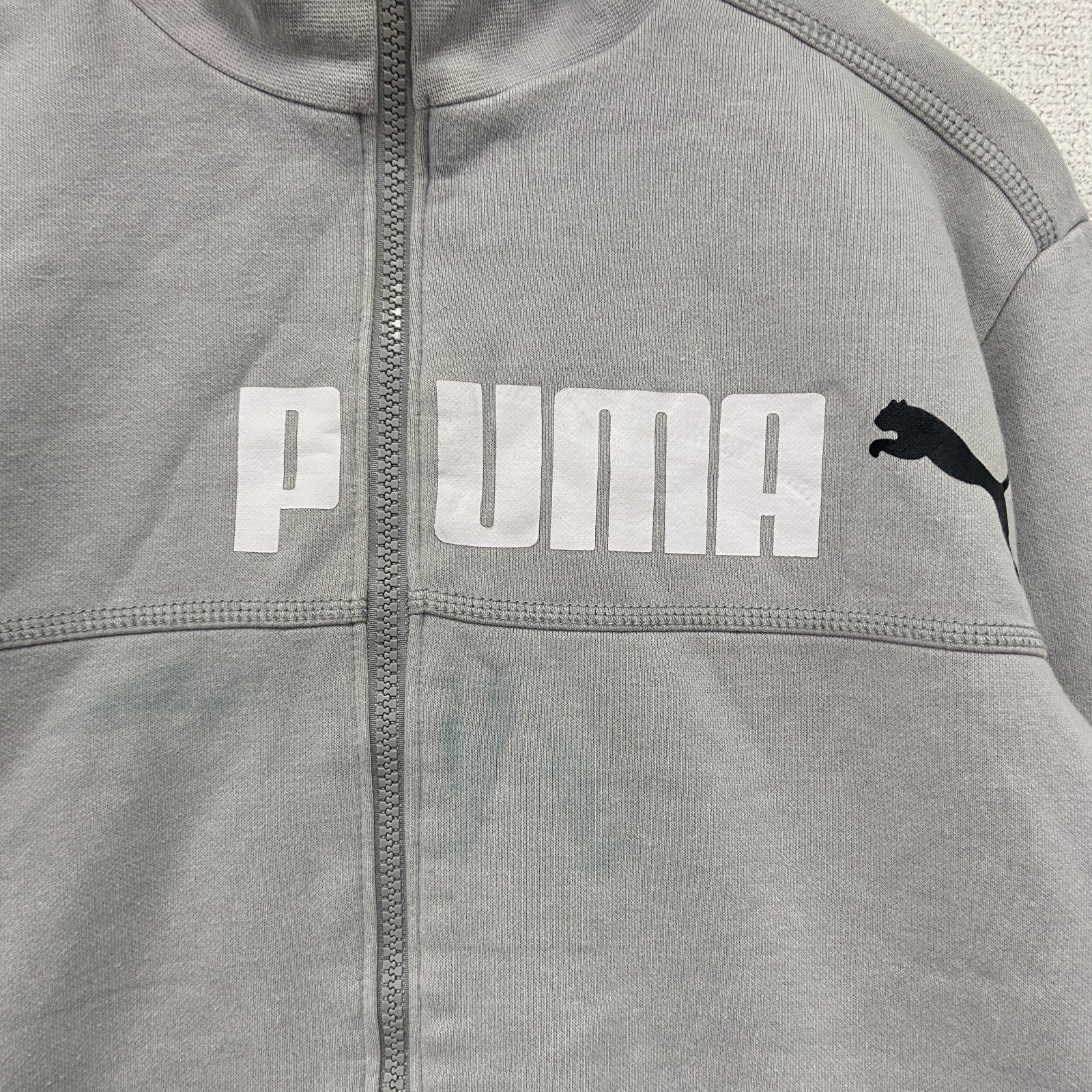 PUMA　プーマ　トラックジャケット/ジャージ　デカロゴ　裏ボア　灰色　グレー　Sサイズ　古着