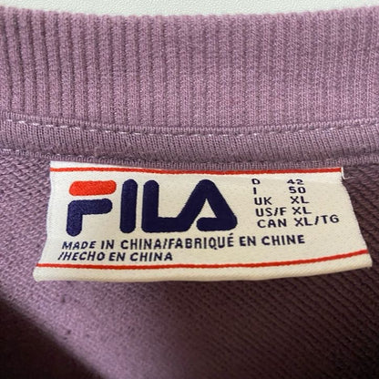 古着 used　FILA　フィラ　長袖クルーネックワンポイントロゴ刺繍スウェット　トレーナー　パープル　レトロデザイン　XLサイズ