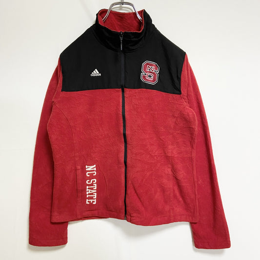 古着 used　Adidas アディダス　長袖フルジップフリースジャケット　赤　レッド　ロゴ刺　NC STATE　Mサイズ