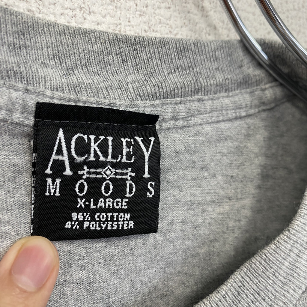 90s　ACKLEY MOODS　半袖プリントTシャツ　ヴィンテージ　シングルステッチ　灰色　グレー　XLサイズ　古着