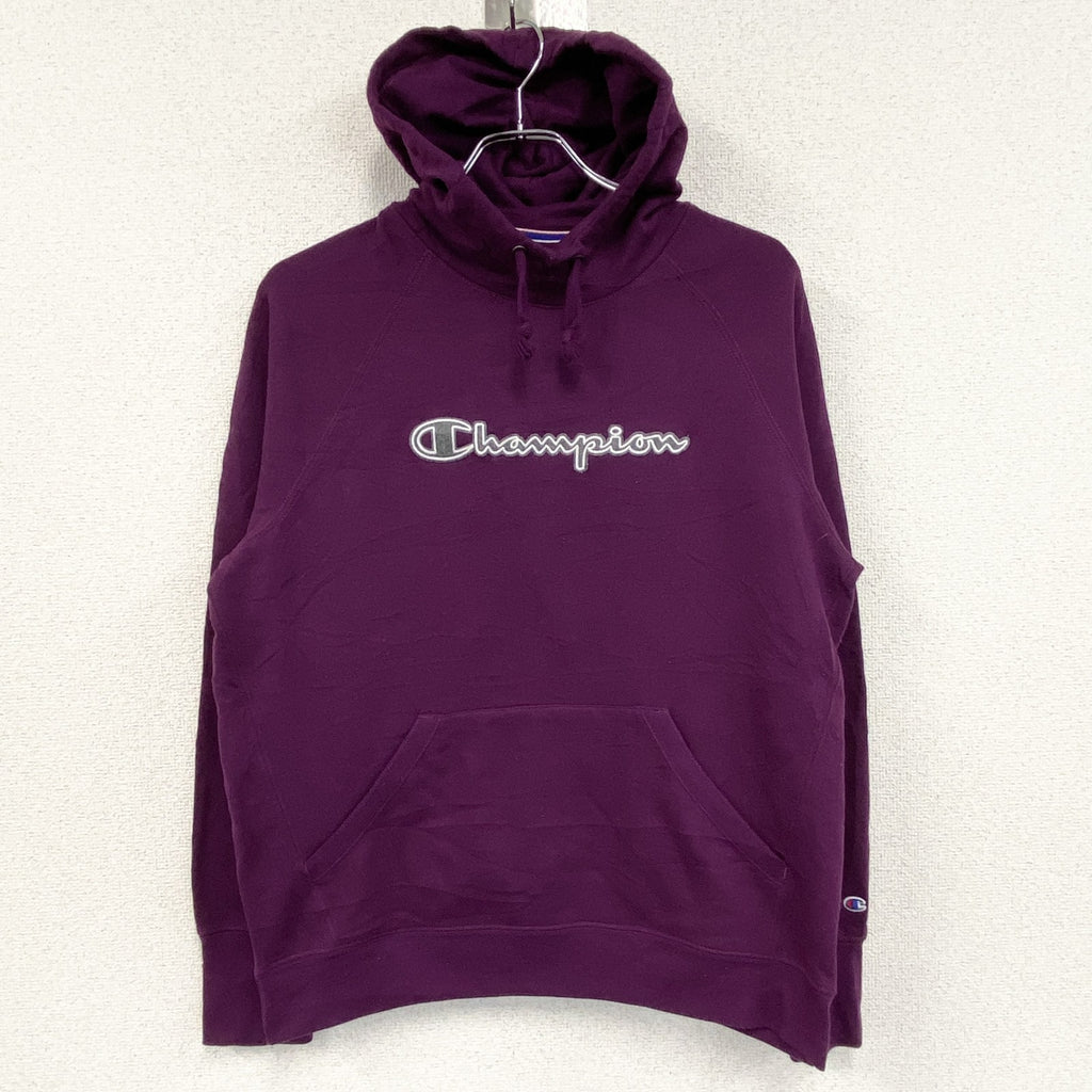 champion　チャンピオン　スウェットパーカー/フーディ　ラグランスリーブ　ワッペン　現行　紫　パープル　Lサイズ　古着