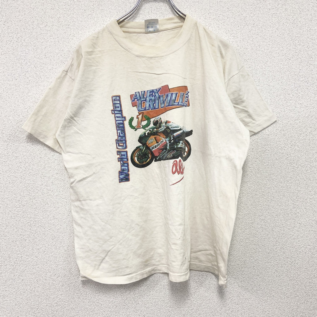 90s～　Cosmos Blue　半袖プリントTシャツ　アレックスクリビ―レ　白　ホワイト　XLサイズ　　ヴィンテージ　古着