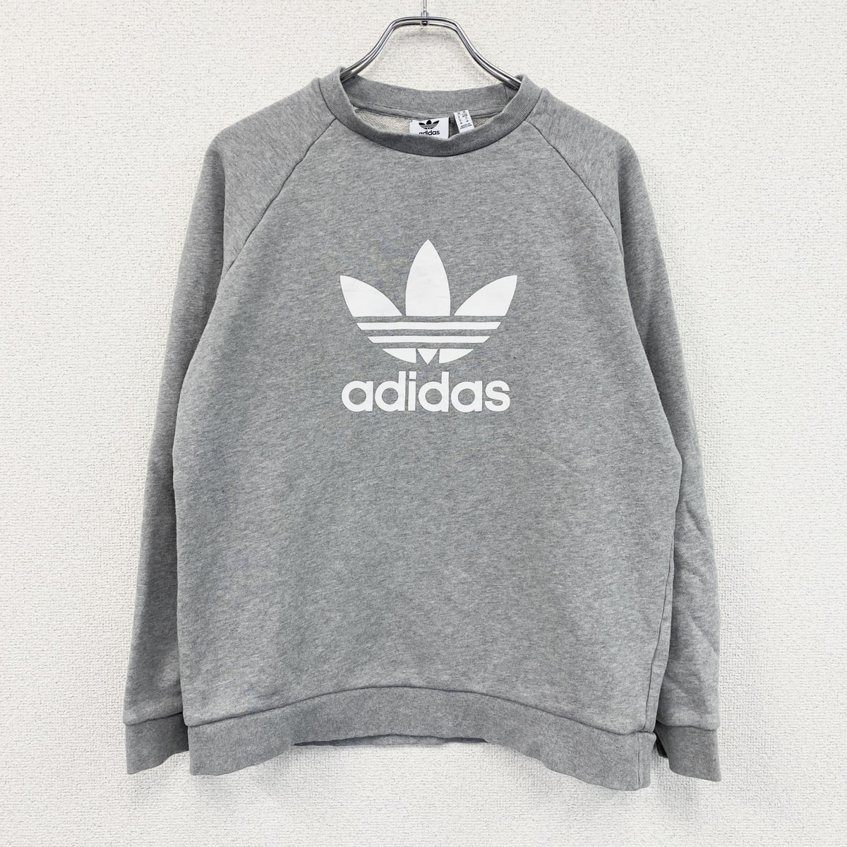 adidas　アディダス　スウェット/トレーナー　ラグランスリーブ　トレフォイルロゴ　デカロゴ　グレー　灰色　Oサイズ　古着