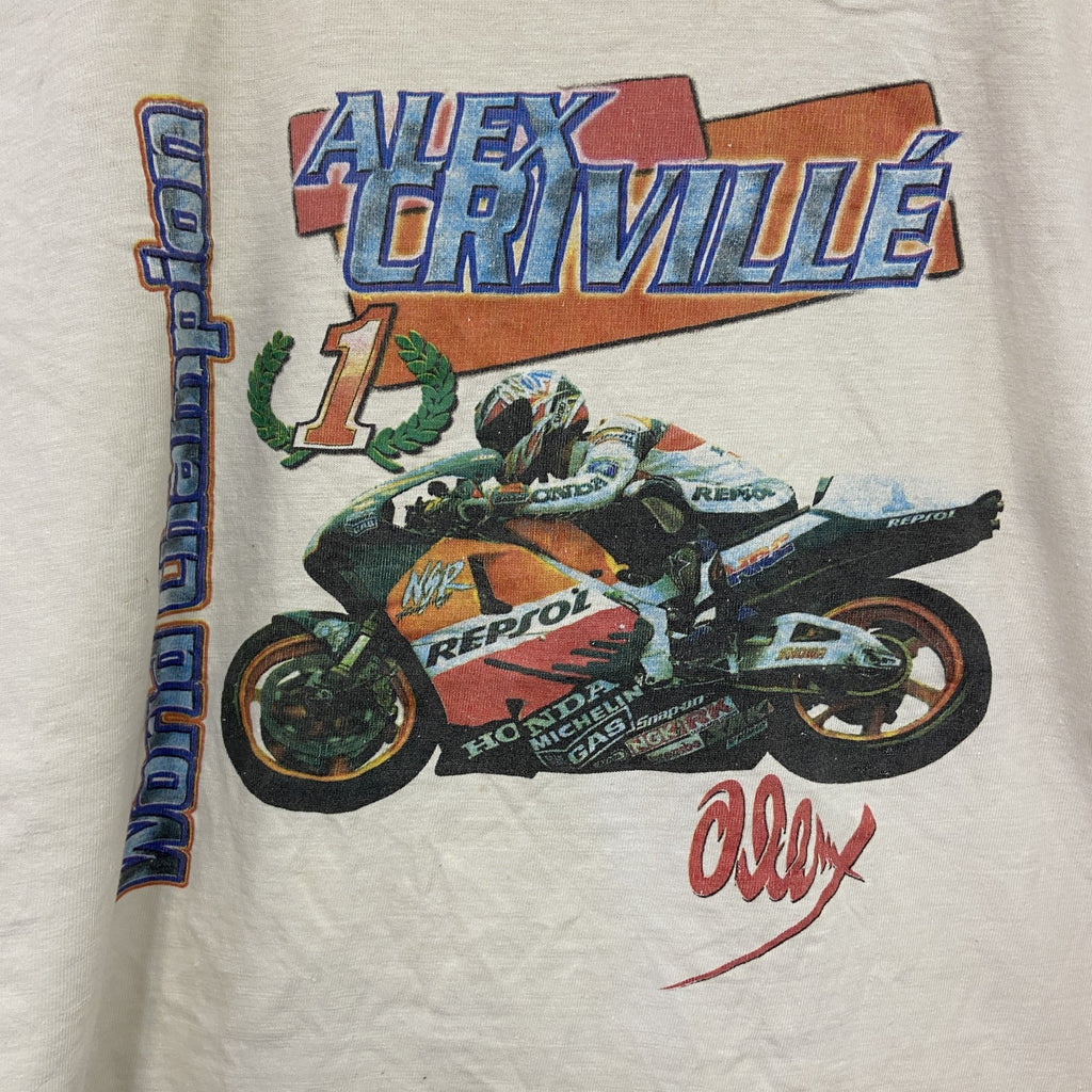 90s～　Cosmos Blue　半袖プリントTシャツ　アレックスクリビ―レ　白　ホワイト　XLサイズ　　ヴィンテージ　古着