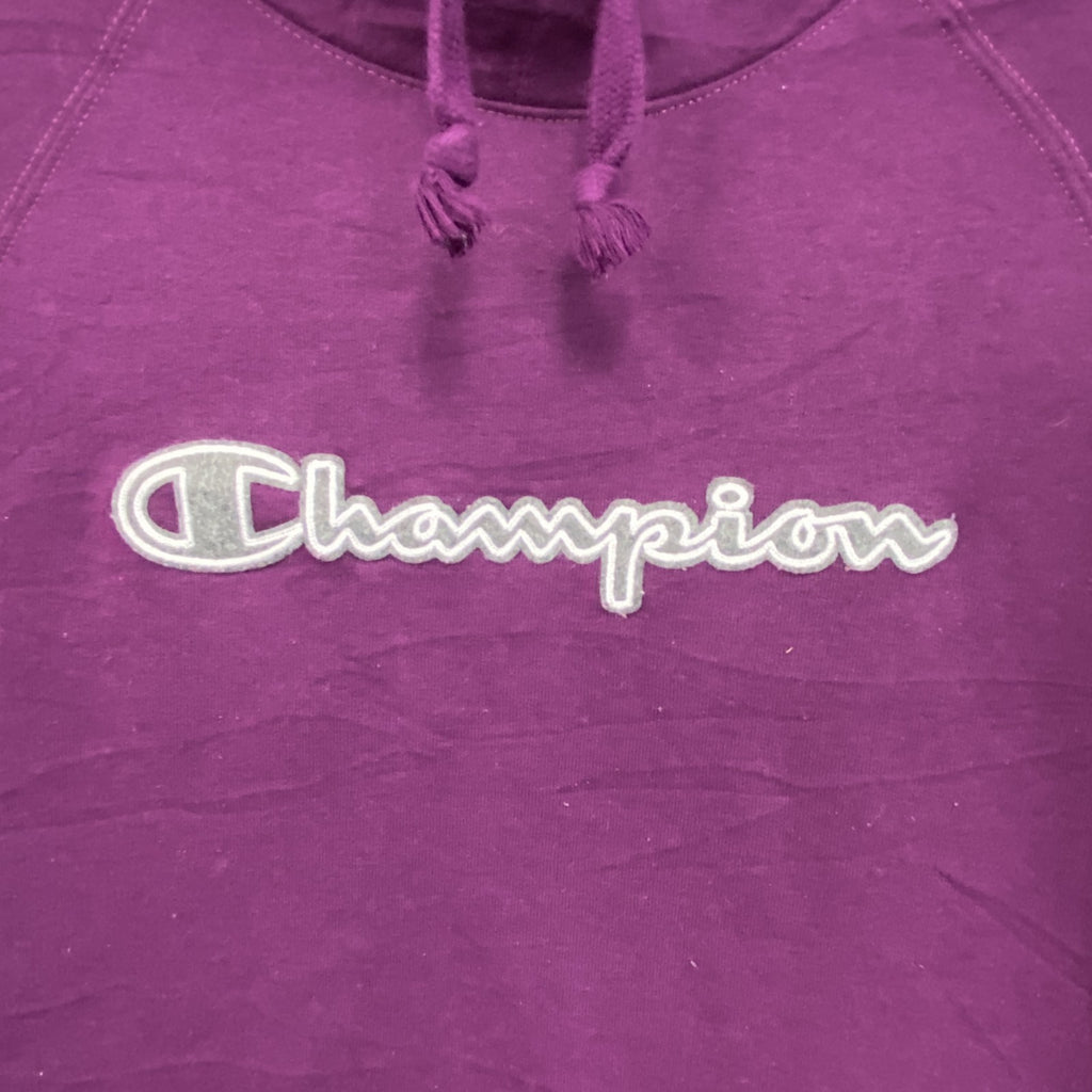 champion　チャンピオン　スウェットパーカー/フーディ　ラグランスリーブ　ワッペン　現行　紫　パープル　Lサイズ　古着