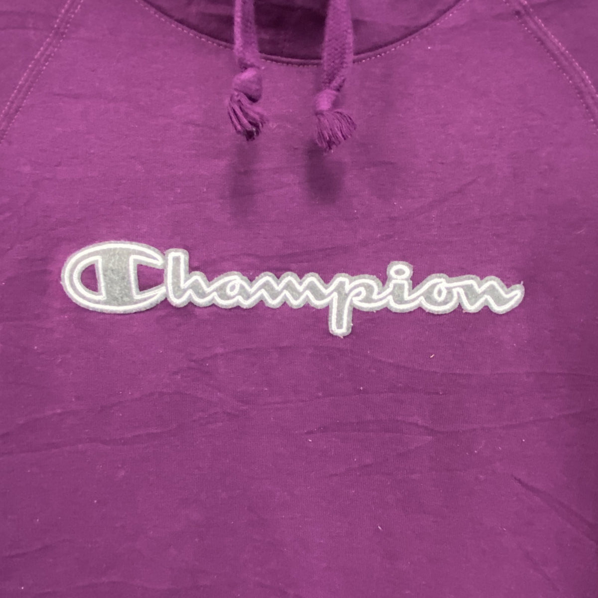 champion　チャンピオン　スウェットパーカー/フーディ　ラグランスリーブ　ワッペン　現行　紫　パープル　Lサイズ　古着