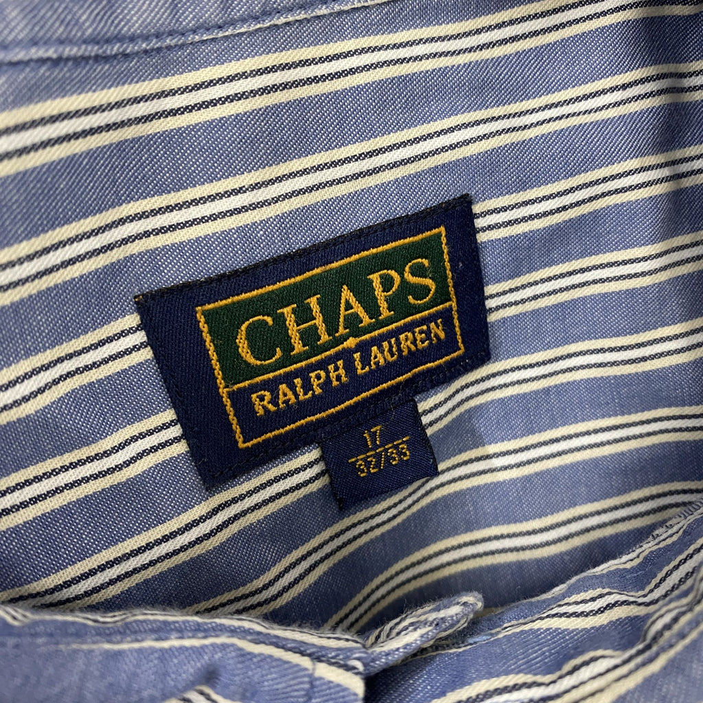 90s～　CHAPS RALPH LAUREN　チャップスラルフローレン　長袖ボタンダウンシャツ　青　ブルー　　ヴィンテージ　古着