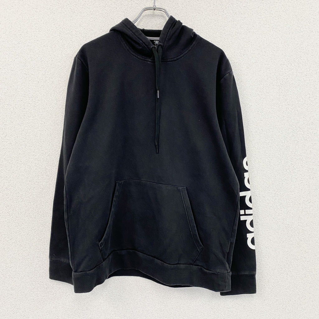 adidas　アディダス　スウェットパーカー/フーディー　デカロゴ　黒　ブラック　Oサイズ　古着
