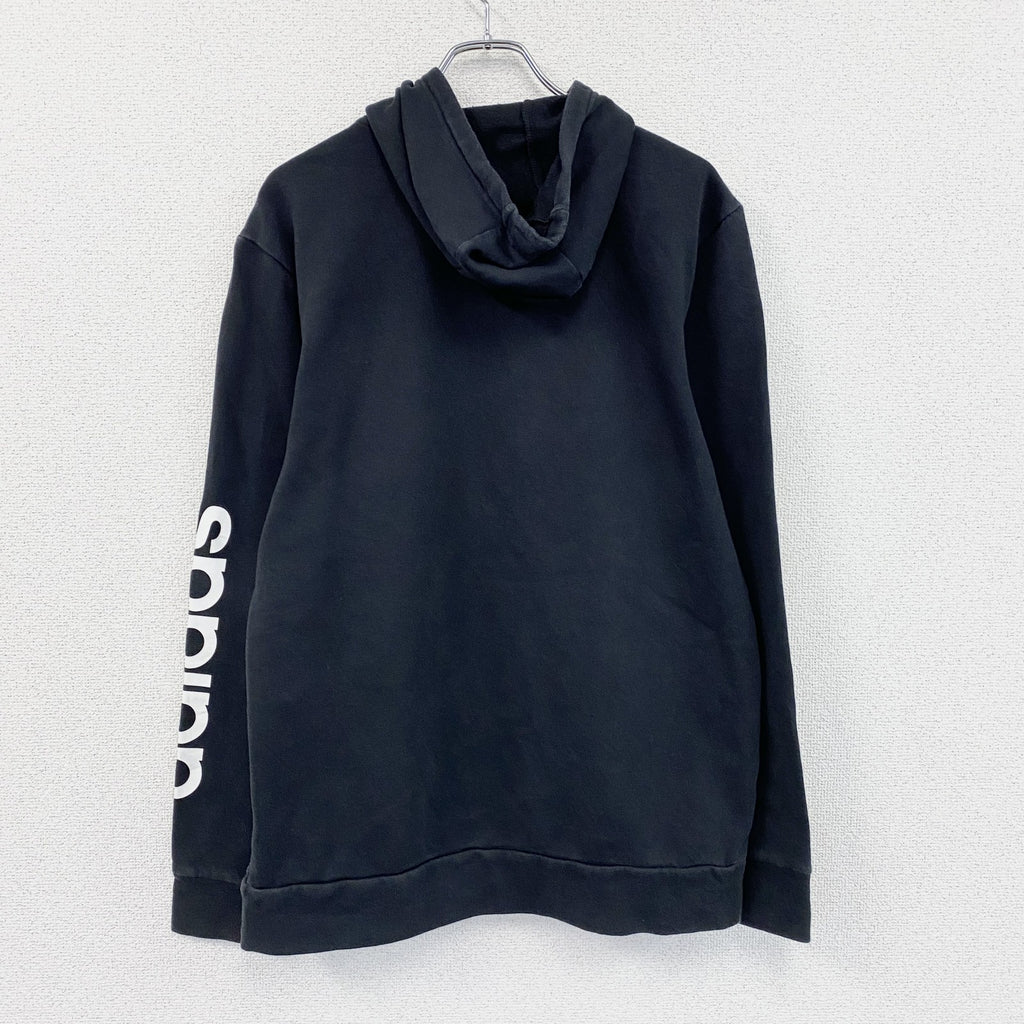 adidas　アディダス　スウェットパーカー/フーディー　デカロゴ　黒　ブラック　Oサイズ　古着