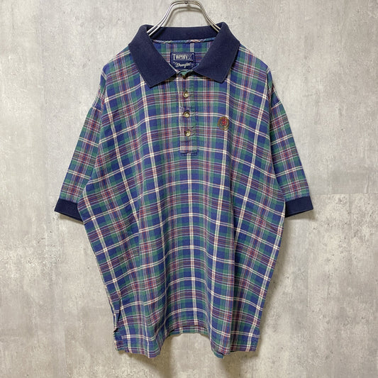 古着 used　90s　TWENTY X by Wrangler　ラングラー　半袖総柄ポロシャツ　ワンポイント刺繍　チェック柄　