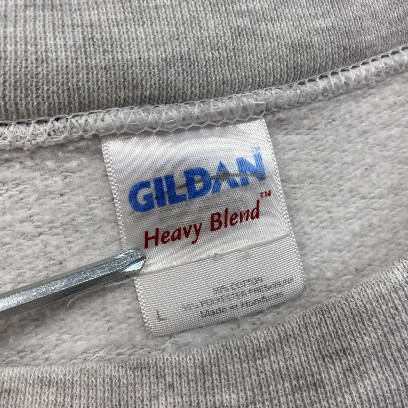 GILDAN　ギルダン　スウェット/トレーナー　両面プリント　サッカー　アーチプリント　クルーネック　霜降りグレー　Lサイズ　古着
