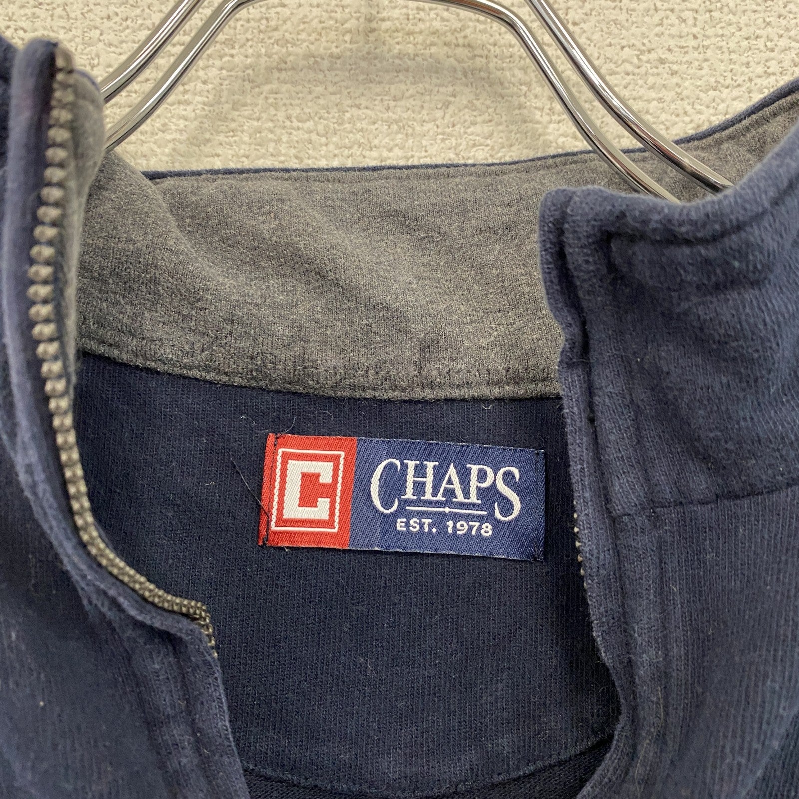 CHAPS　チャップス　ハーフジップスウェット/トレーナー　紺　ネイビー　Lサイズ スウェットトップス ユニセックス コットン 古着