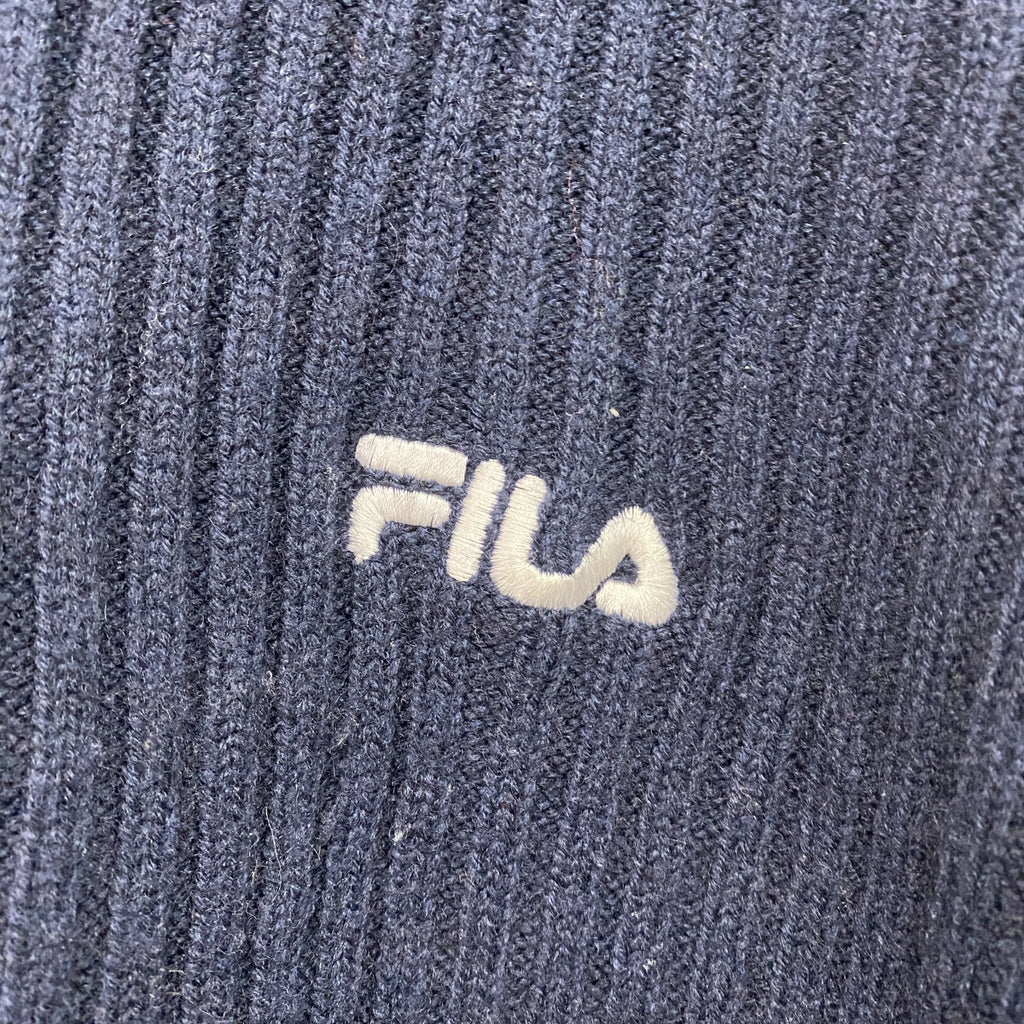FILA　フィラ　フルジップコットンニットセーター　刺繍ロゴ　紺　ネイビー　XLサイズ　古着