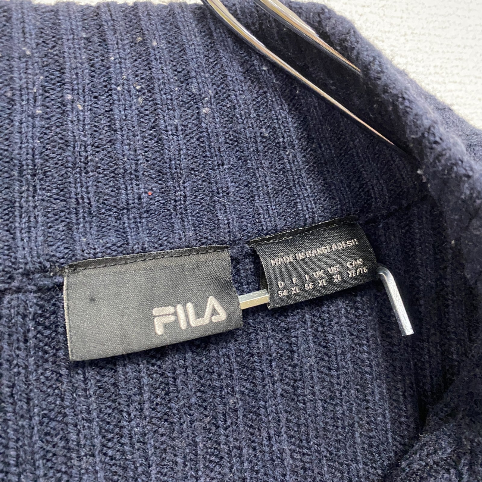FILA　フィラ　フルジップコットンニットセーター　刺繍ロゴ　紺　ネイビー　XLサイズ　古着