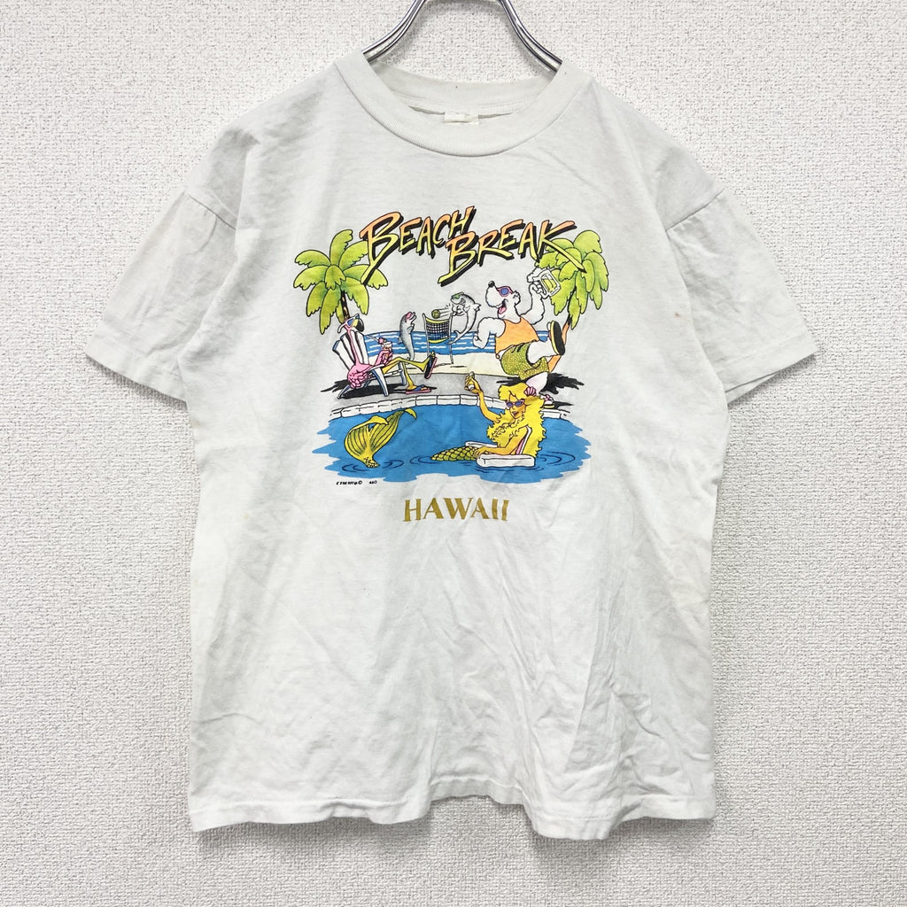 90s～　LESMORE　半袖プリントTシャツ　染み込みプリント　ヴィンテージ　白　ホワイト　Mサイズ　古着