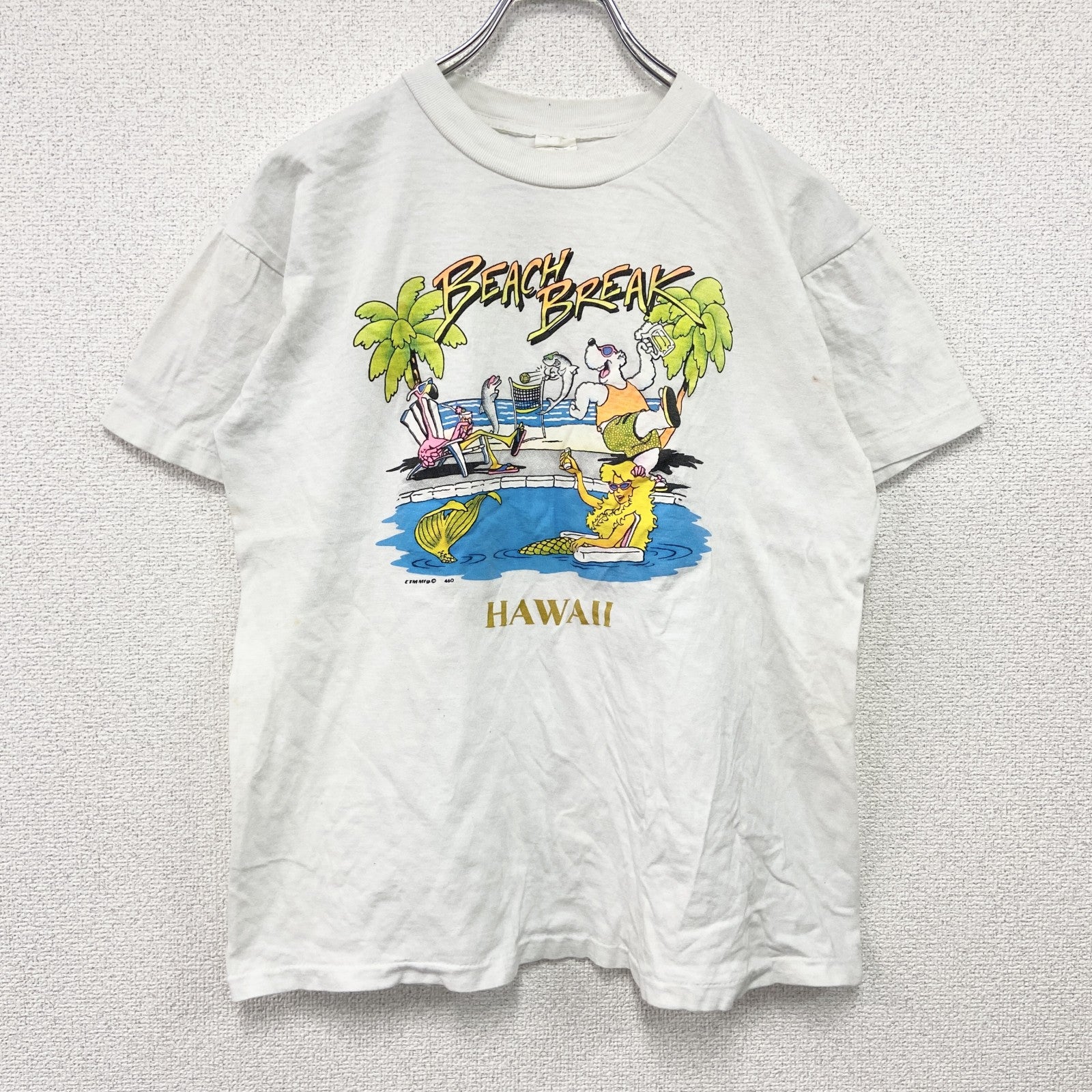 90s～　LESMORE　半袖プリントTシャツ　染み込みプリント　ヴィンテージ　白　ホワイト　Mサイズ　古着