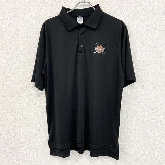 HARLEY DAVIDSON　ハーレーダビッドソン　半袖ポロシャツ　ロゴ刺繡　黒　ブラック　XLサイズ