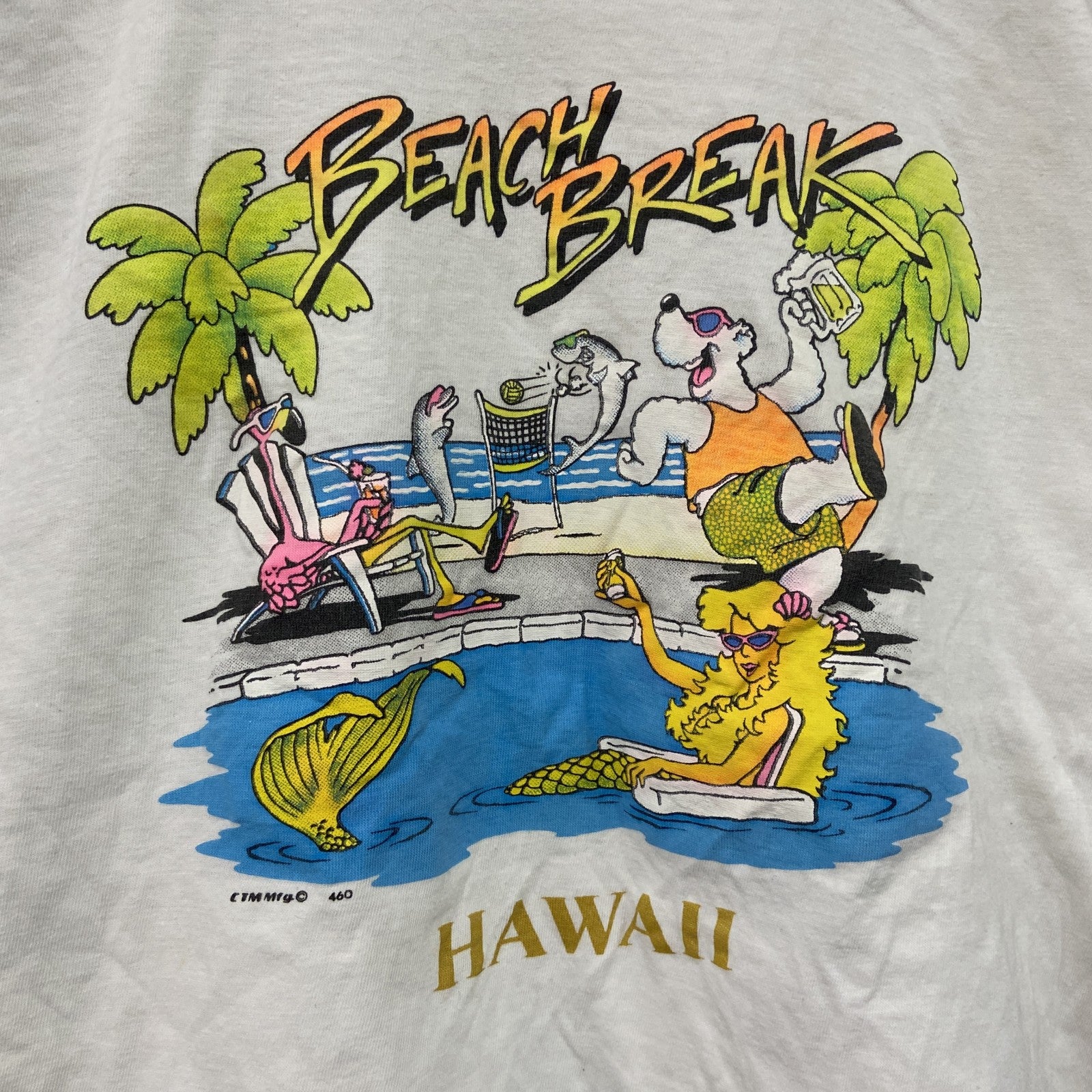90s～　LESMORE　半袖プリントTシャツ　染み込みプリント　ヴィンテージ　白　ホワイト　Mサイズ　古着