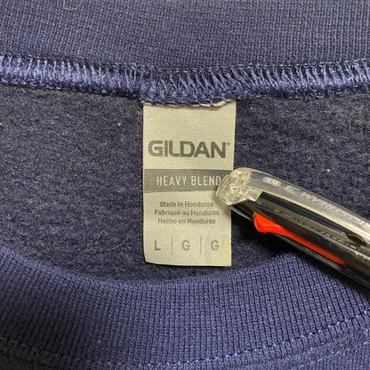 古着 used　GILDAN　ギルダン　長袖プリントスウェット　トレーナー　クルーネック　バス　ネイビー　秋冬服　Lサイズ