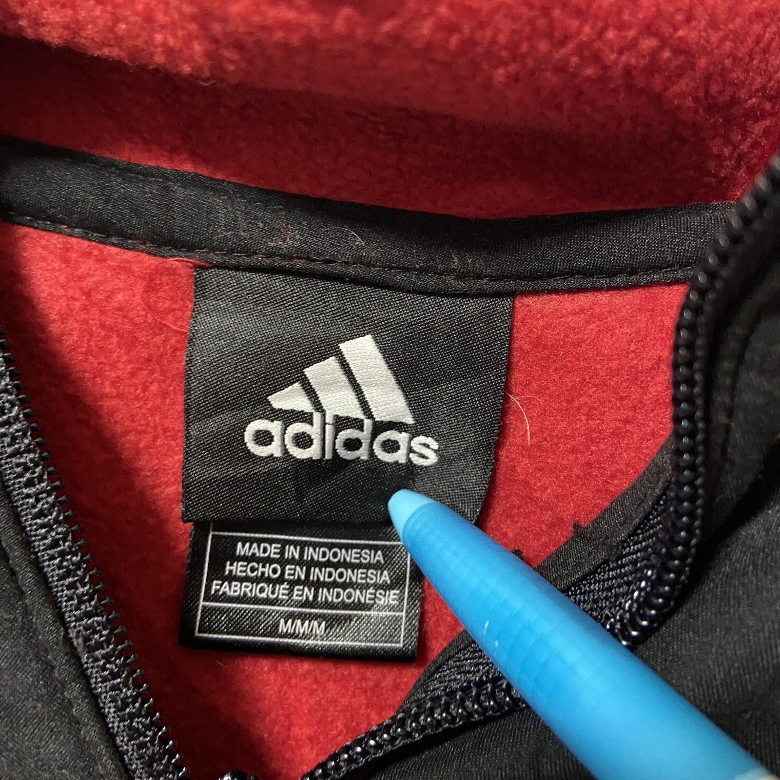 Adidas アディダス　長袖フルジップフリースジャケット　赤　レッド　ロゴ刺繍　NC STATE　Mサイズ　古着