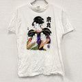 古着 used　～90s　半袖浮世絵プリントTシャツ　ヴィンテージ　シングルステッチ　白　ホワイト　LLサイズ