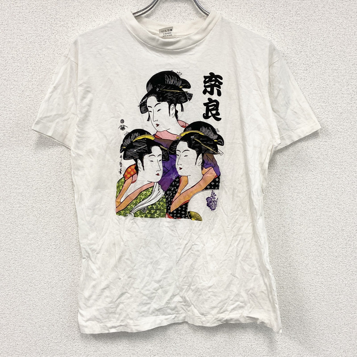 古着 used　～90s　半袖浮世絵プリントTシャツ　ヴィンテージ　シングルステッチ　白　ホワイト　LLサイズ