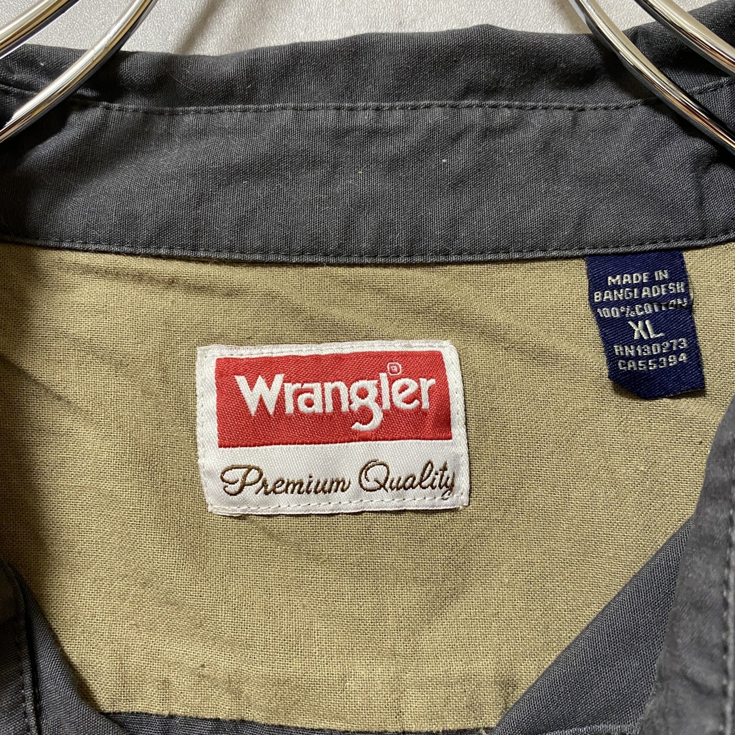 古着 used　Wrangler　ラングラー　長袖ワークシャツ　無地　グレー　シンプル　レトロ　オーバーサイズ　XLサイズ