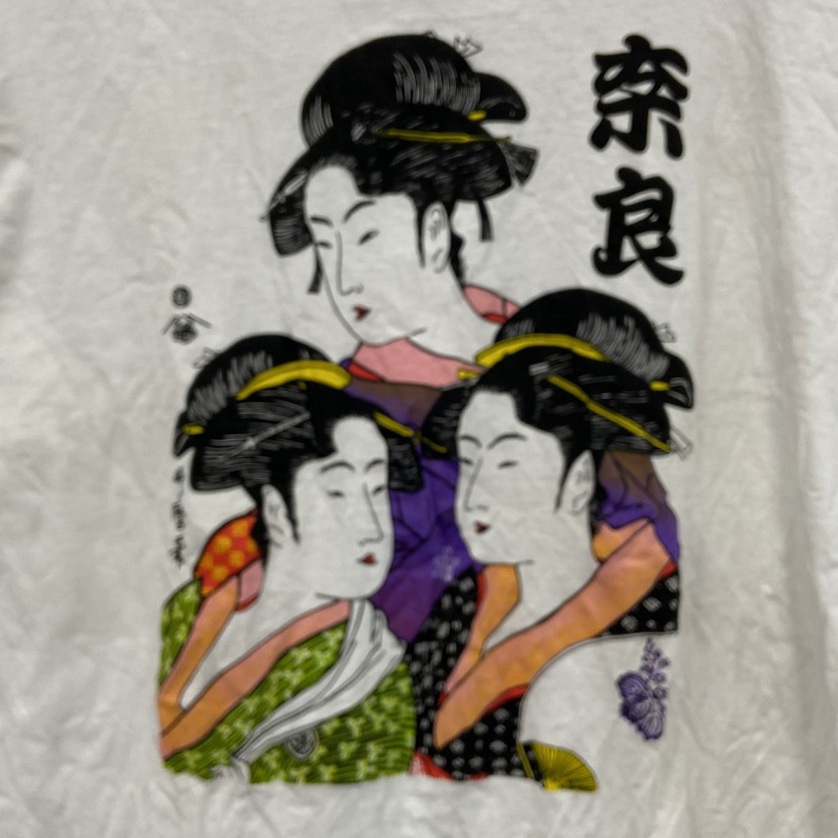 古着 used　～90s　半袖浮世絵プリントTシャツ　ヴィンテージ　シングルステッチ　白　ホワイト　LLサイズ