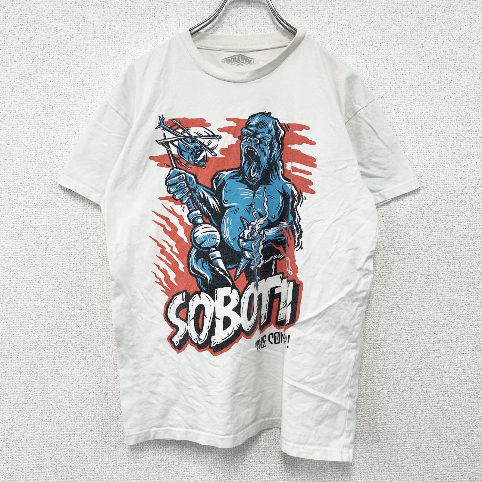 MIDDLEWEIGIHT CHAMPION　半袖プリントTシャツ　アニマルT　キングコング　白　ホワイト　Lサイズ　古着