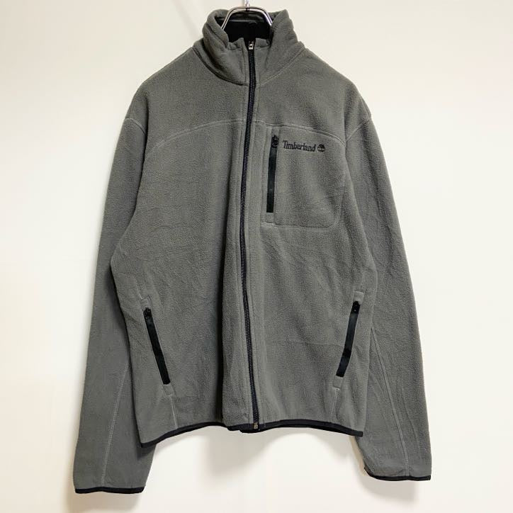 古着 used　ティンバーランド　長袖フルジップフリースジャケット　グレー　90s　ワンポイント刺繡ロゴ　Mサイズ