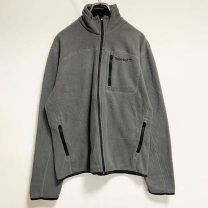 古着 used　ティンバーランド　長袖フルジップフリースジャケット　グレー　90s　ワンポイント刺繡ロゴ　Mサイズ