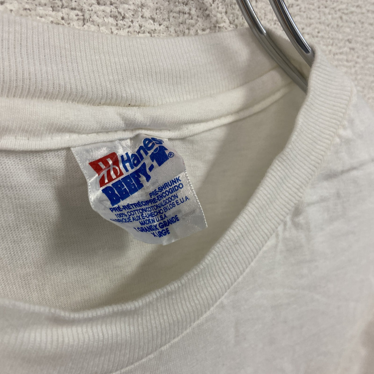 Hanes　ヘインズ　半袖プリントTシャツ　シングルステッチ　白　ホワイト　XLサイズ　古着