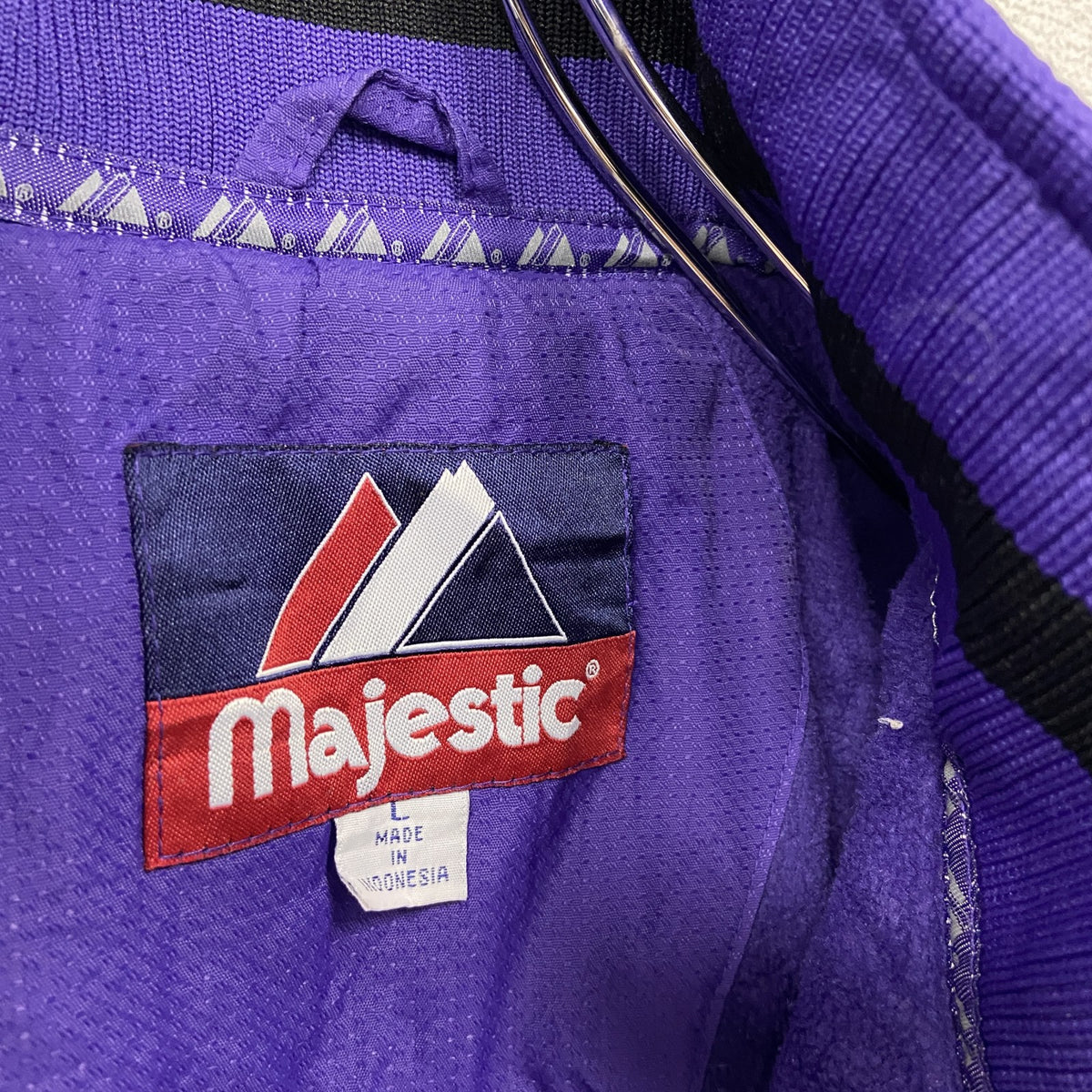 Majestic　マジェスティック　フルジップナイロンジャケット　ワッペン　紫　パープル　黒　ブラック　Lサイズ　古着