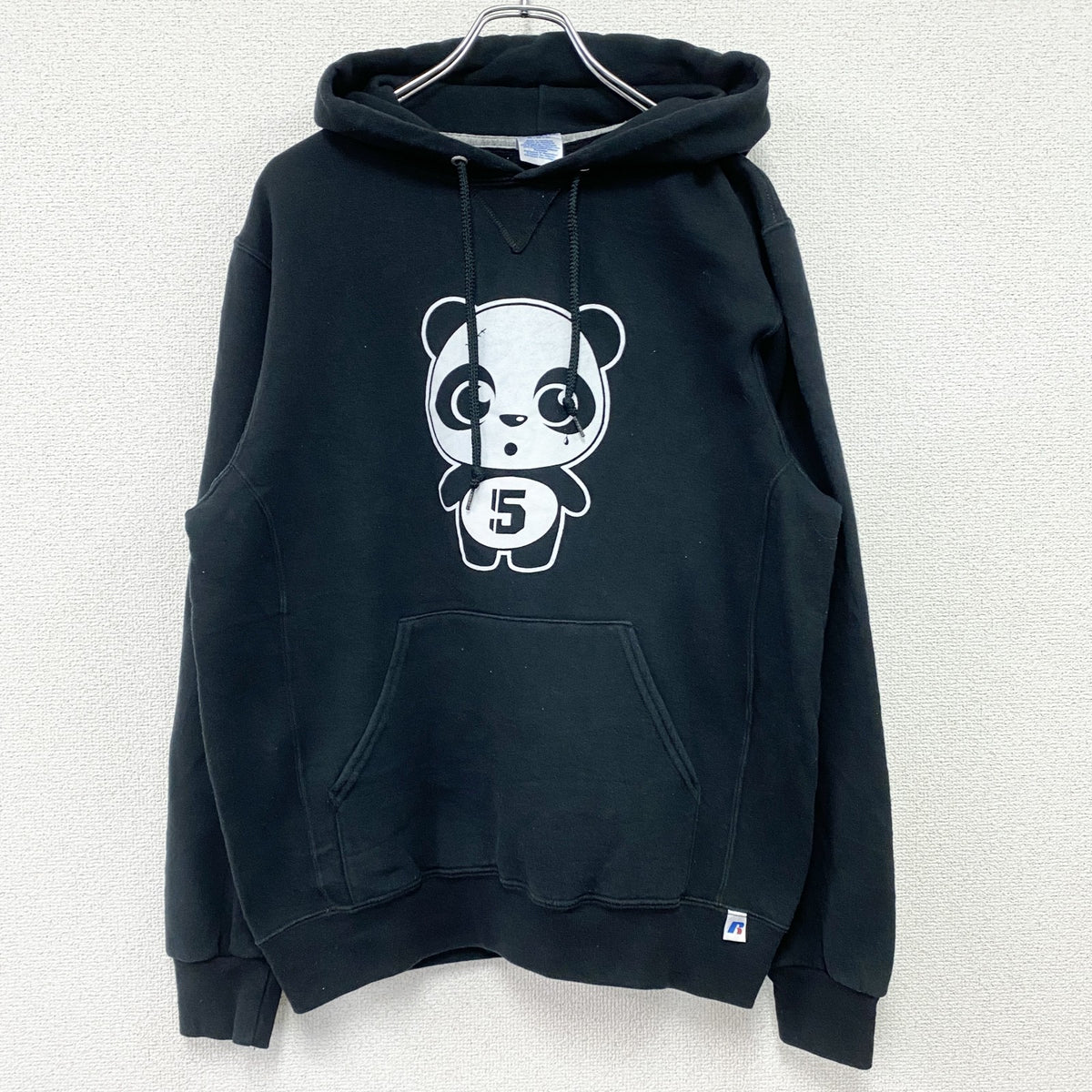 00s　RUSSELL　ラッセル　NICOPANDA　ニコパンダ　スウェットパーカー/フーディー　前V　黒　ブラック　Mサイズ　古着