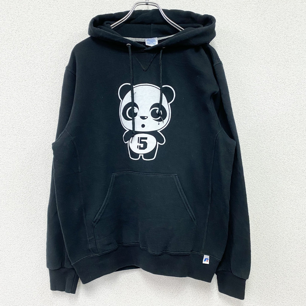 00s　RUSSELL　ラッセル　NICOPANDA　ニコパンダ　スウェットパーカー/フーディー　前V　黒　ブラック　Mサイズ　古着