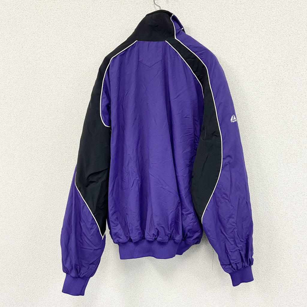 Majestic　マジェスティック　フルジップナイロンジャケット　ワッペン　紫　パープル　黒　ブラック　Lサイズ　古着