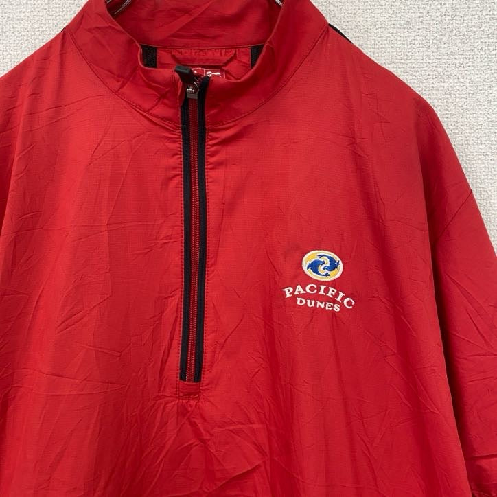 adidas アディダス 半袖ハーフジップナイロンジャケット 赤 レッド M