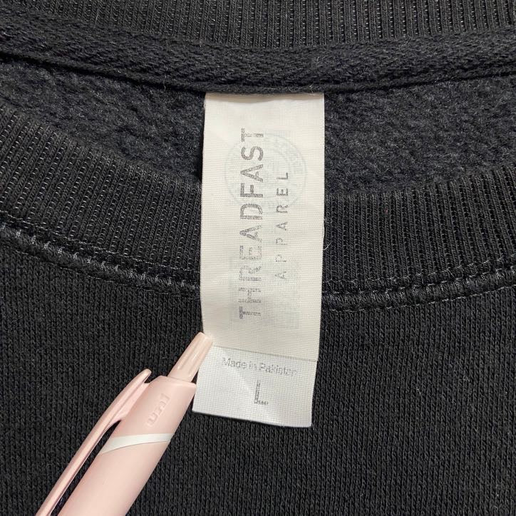 THREADFAST　長袖ロゴプリントスウェット　トレーナー　クルーネック　黒　ブラック　レトロ　Lサイズ　古着