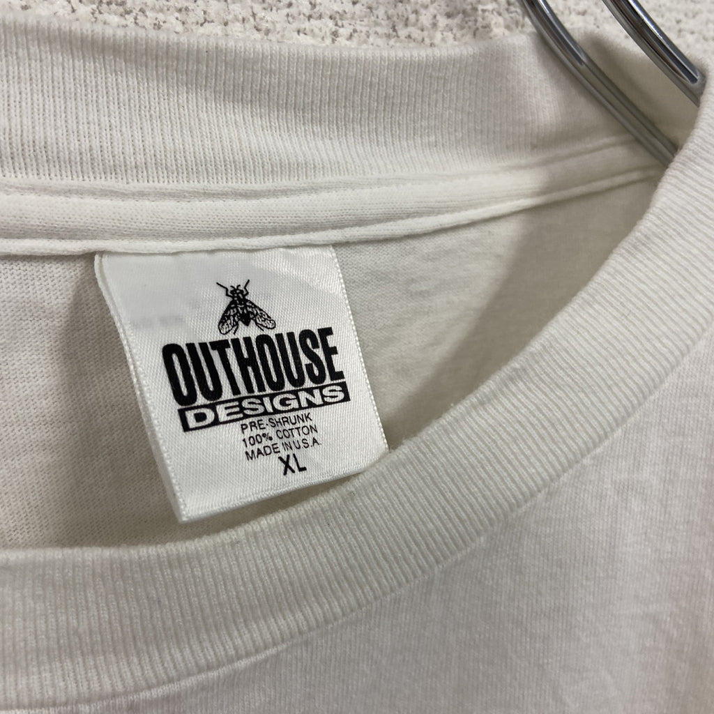 OUTHOUSE　アウトハウス　半袖プリントTシャツ　シングルステッチ　白　ホワイト　XLサイズ カットソー メンズ コットン 古着