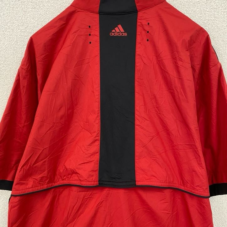 adidas アディダス 半袖ハーフジップナイロンジャケット 赤 レッド M