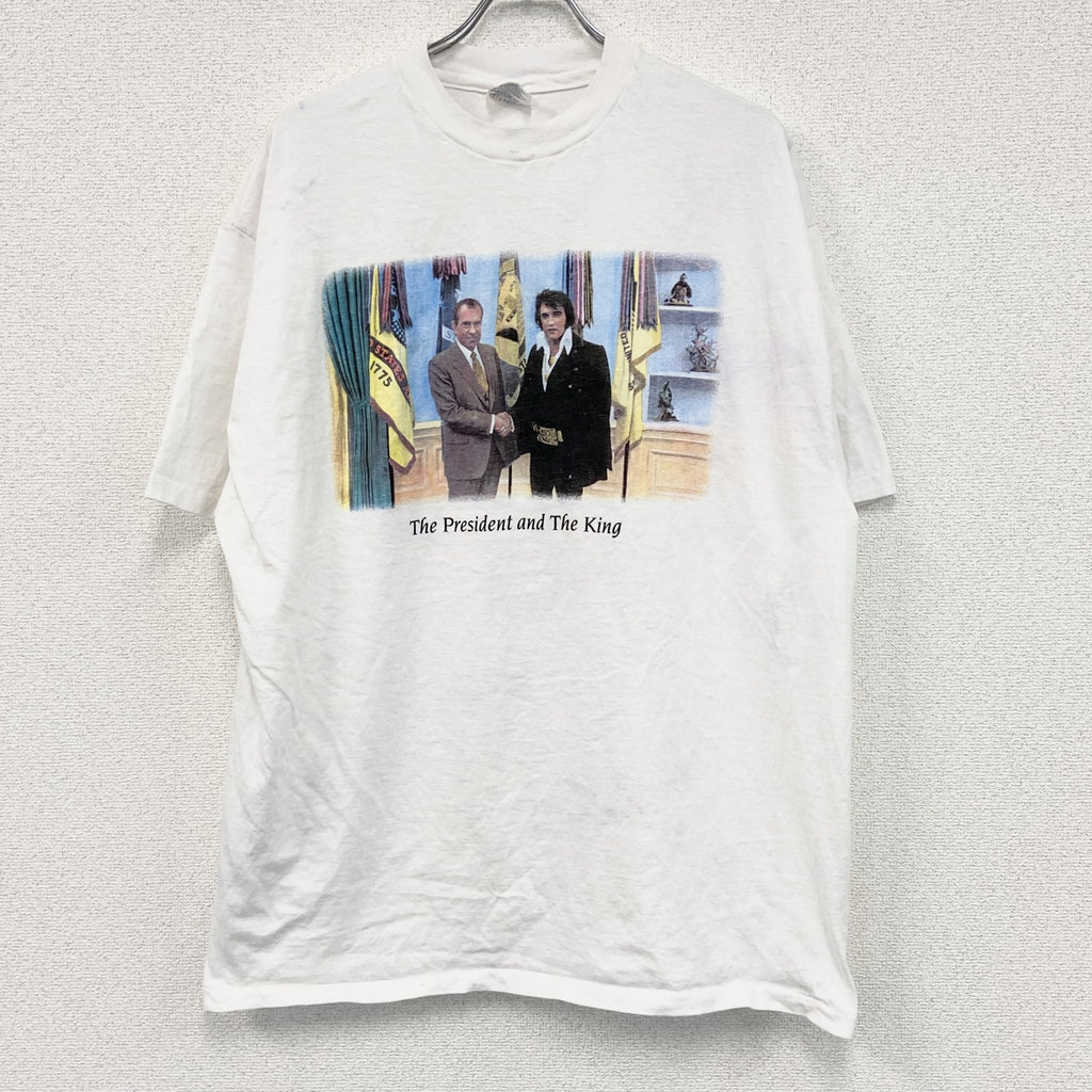 古着 used　Hanes　ヘインズ　半袖プリントTシャツ　シングルステッチ　US製　白　ホワイト　XXLサイズ