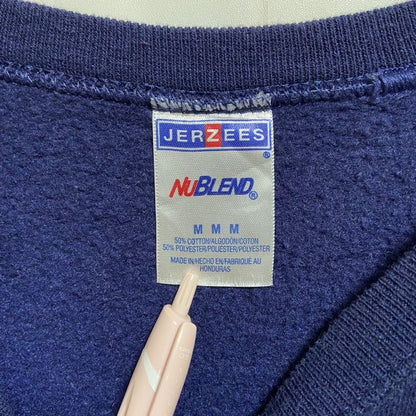 古着 used　JERZEES　ジャージーズ　長袖クルーネックスウェット　トレーナー　バックプリント　ネイビー　秋冬服　Mサイズ