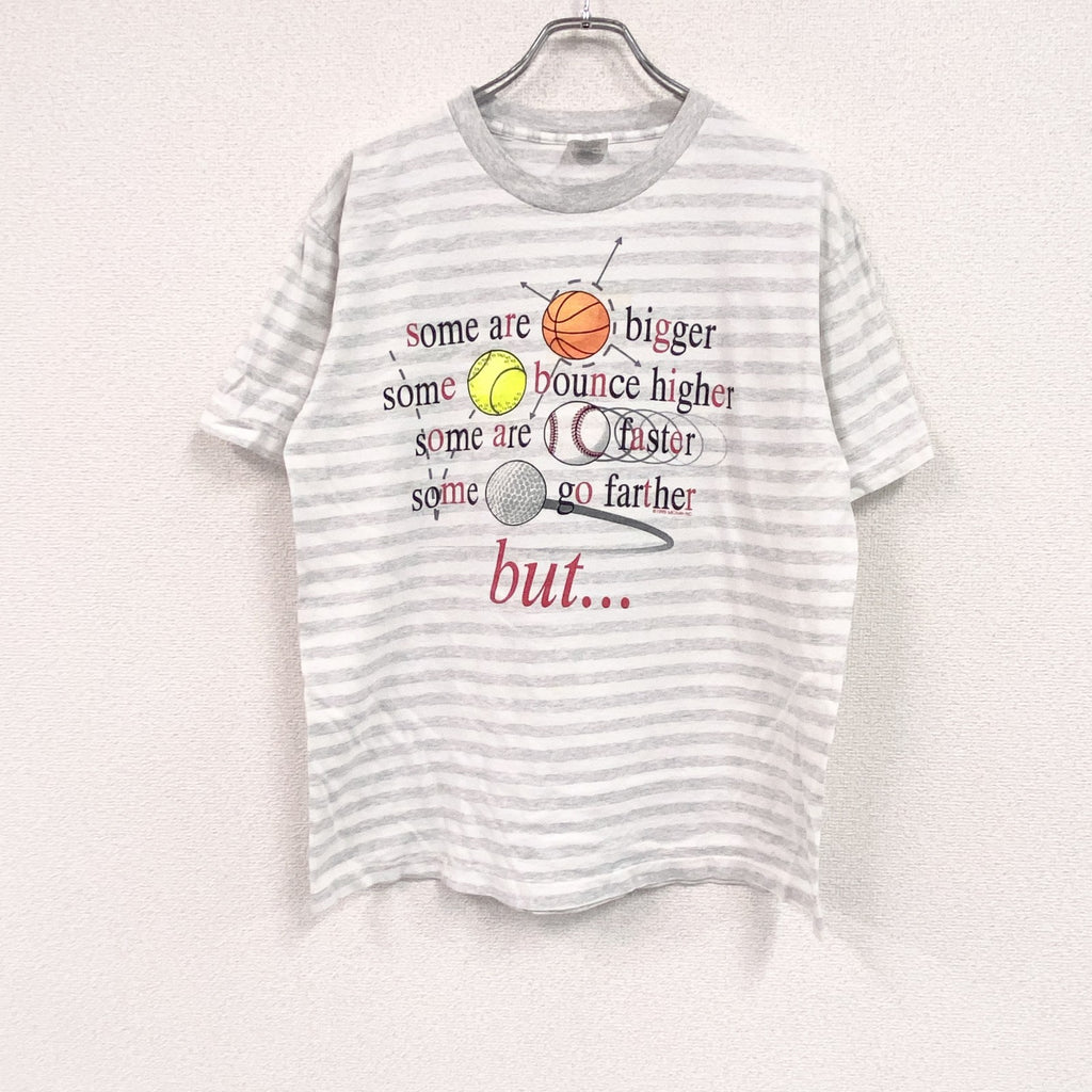 BELTON　半袖プリントTシャツ　シングルステッチ　ボーダー柄　バイカラー　白　ホワイト　霜降りグレー　Lサイズ カットソー メンズ コットン 古着