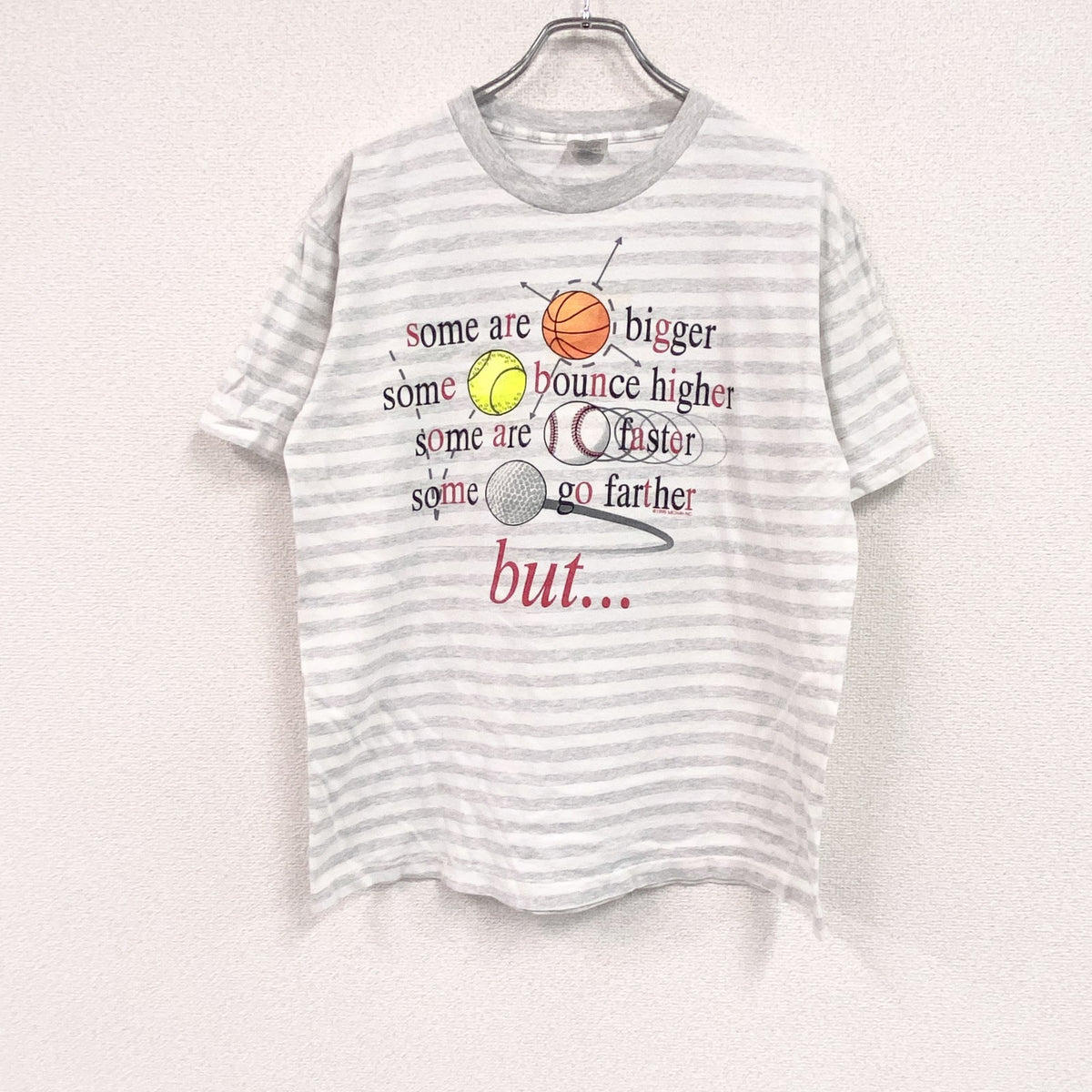 BELTON　半袖プリントTシャツ　シングルステッチ　ボーダー柄　バイカラー　白　ホワイト　霜降りグレー　Lサイズ カットソー メンズ コットン 古着
