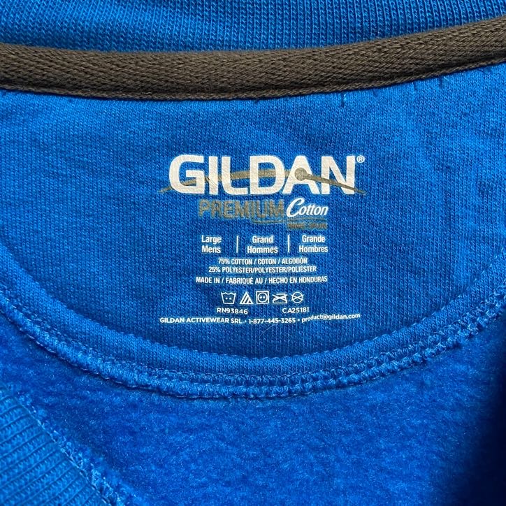 古着 used　GILDAN　ギルダン　長袖クルーネックプリントスウェット　トレーナー　マートルビーチ　青　秋冬服　Lサイズ