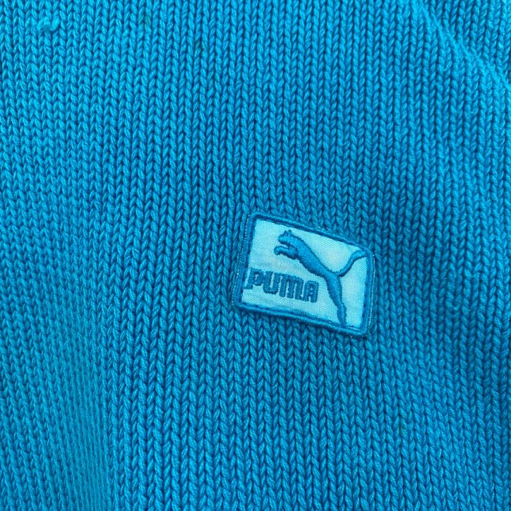 ～80s　PUMA　プーマ　コットンニットセーター　ヴィンテージ　水色　ライトブルー　７サイズ　古着